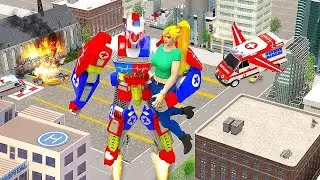 Flying Ambulance Robot Car Transform Robot Games - 911 Emergency Ambulance Game - Android GamePlay