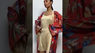 Long kimono robe made of satin orange