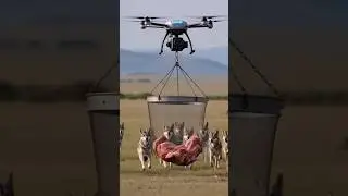 Can This Drone Save the Meat from the Hungry Wolves? 🐺🚁🥩이드론이 배고픈 늑대들로부터 고기를 지킬 수 있을까? #humanwildlife