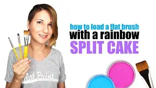 How to Load a Face Painting Split Rainbow Cake with a Flat Brush