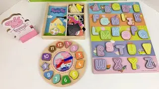 Peppa Pig Wooden 3-in-1 Activity Center | Wood Clock Puzzle | Dress Up Wood Puzzle | ABC Wood Puzzle