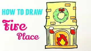 HOW TO DRAW FIRE PLACE AND THE CHIMNEY | Easy & Cute Christmas Drawing Tutorial For Kids / Beginner
