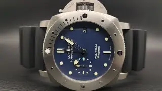 Pre-Owned Panerai Luminor Submersible 1950 Regatta 3 days GMT Automatic Titanium 44 mm Blue dial