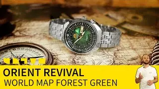 Японские механические часы Orient World Map Forest Green