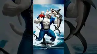 Strong AI Cat vs Shark 🐈👊🏽🦈#cats #meow #catshorts  #kitten #catdad #catlover #aicat #cat