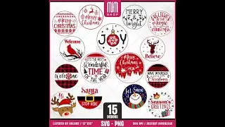 Christmas Round Sign Bundle Svg Png, 15 Designs Easy to use, Joy svg, Noel, Greetings Happy New Year