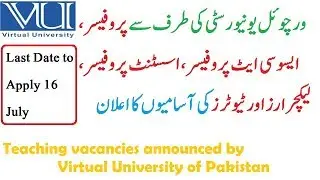 Virtual University Jobs July 2018 How to Apply Complete Details by Jobs Center and GK