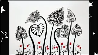 Zentangle Patterns-18 | Cute heart garden!!#zentangle #heart #doodleart #doodle