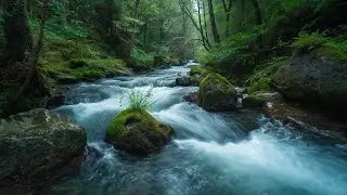 Green Forest River Flowing in Rainy Weather. Nature Sounds,Forest River,White Noise for Sleeping. #2