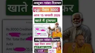 वृद्धा पेंशन:15 जनवरी 2026 3000 खाते मैं ट्रांसफर। vridha Pension kab aaegi।#shorts #viral