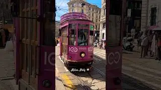 Violet #tramway in #Milan passing by in the #streets of the city centre near #duomo in #Italy 🇮🇹