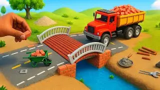 DIY Mini Truck Builds Brick & Metal Railing Bridge | Fun Construction Science Project