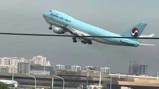 Korean Air 747-4BF(ER) departure from Manila runway 24