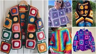 Gorgeous granny crochet square pattern sweater cardigan designs 
