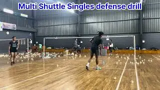 Badminton multi shuttle singles defense practicing