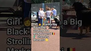 Girl 👩✨ with a Big Black Dog 🐕&zwj;🖤 Strolling Flea Market Tournai 🇧🇪🛍️ Charming Moments 🌟#shorts #dog
