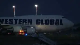 TWILIGHT/nocturnal departure WGN Boeing 744,  N452SN , Ostend Airport