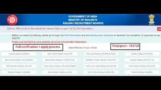 Railway Group D 1 Lakh Recruitment Official Full Notification RRC 01/ 2019 All India job