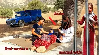 The husband and doctor's efforts to calm the grieving and distressed first wife