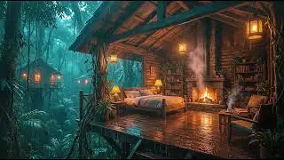 3 HOURS Deep Sleep: 🔥 Fireplace Crackling & Forest Rain Sound | Cozy Cabin Ambience (No Ads)