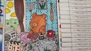 Color with me (ASMR)🌷 Cozy Friends by Coco Wyo using Ohuhu Markers 