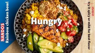 Nando PERi Rainbow Bowl Avocado, tomato cucumber, pickled cauliflower, hummus, feta served over rice