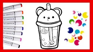 LEARN TO DRAW Bubble tea Milk Kawaii BEAR - BUBBLE TEA - draw FOR KIDS - Draw so CUTE