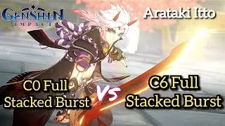 C0 vs C6 Arataki Itto Full Stacks with Burst | Genshin Impact