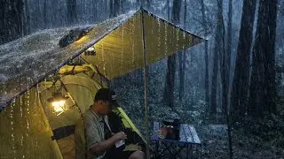 SURVIVING THE STORM ⛈️ Extreme Heavy Rain & Powerful Lightning Camping‼️