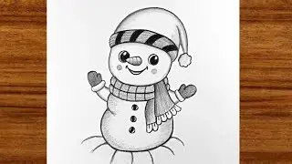 Easy Snowman drawing | How to draw a cute snowman picture step by step | Easy drawing tutorial