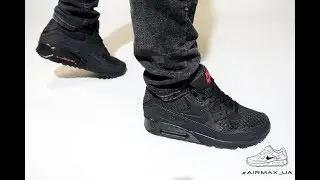 Nike Air Max 90 Essential Black Silver Red on feet