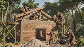 Una tropa de monos construye una casa resistente de ladrillo y cemento | Paso a paso