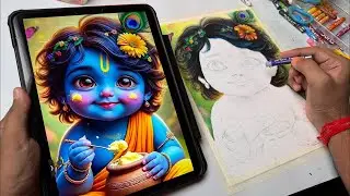 Draw with me - Krishna Drawing, Janmashtami Drawing,  Part 2