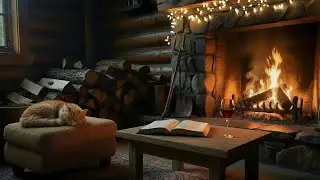 LIVE Sleeping Cat by a Cozy Cabin Fireplace 🔥 Crackling Fire ASMR for Deep Sleep, Focus & Relaxation