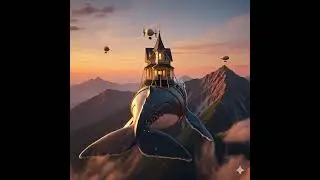 Sky Dwellers: A giant whale floating peacefully through a sea of thick