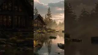 Serene Lakeside Cabin at Sunset