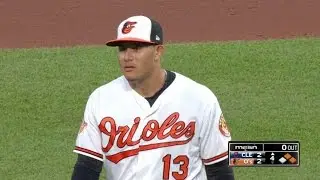 CLE@BAL: Machado, Schoop turn a double play