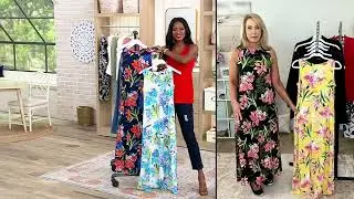 Susan Graver Printed Liquid Knit Pleat-Back Maxi Dress with Pockets on QVC