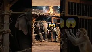 😱🔥🐘Elephant Trapped in Fire Rescued by Monkey & Old Man  #trending #youtubeshorts #shorts