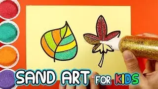 Leaves Coloring Pages with Colored Sands and Glitters | Sand Painting Art for Kids