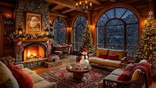 Cozy Christmas Jazz by the Fireplace & Snowfall ❄️ Christmas Cabin Ambience for Holiday Relaxation