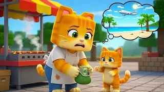 Struggling Mom Cat Selling Goods to Take Her Kitten to the Beach |Ginger Minecraft Story 🐱