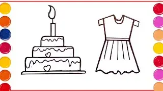 Cake drawing and dress drawing all colours and learning more about drawing 