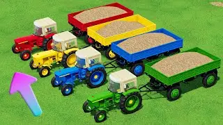 Transporter with Colors! MINI JONH DEERE TRACTOR TRANSPORT WITH MANTRUCKS! WOODCHIPS JOB!