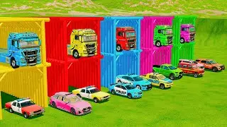 TRANSPORTING ALL POLICE CARS and AMBULANCE EMERGENCY VEHICLES WITH MERCEDES POLICE TRUCKS ! FS22