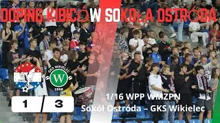 Doping kibiców Sokoła Ostróda w meczu z GKS Wikielec. Sokół – GKS 1:3. 1/16 WPP, 13.09.2023
