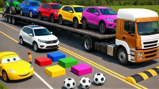 Double Flatbed Truck  / Transportation with Truck / MCQUEEN vs 7Car #69 / BeamNG Gao Drive
