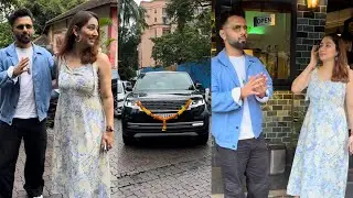 Rahul Vaidya Disha Parmar With Brand New Car Arrive For An Meeting In Mumbai Today