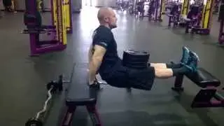 Bench Dips with weight, super set with Dual Pulley Rope Push Downs