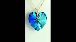 Dark Blue Crystal Necklace Gold Heart Pendant Austrian Crystal Jewellery 9ct Gift